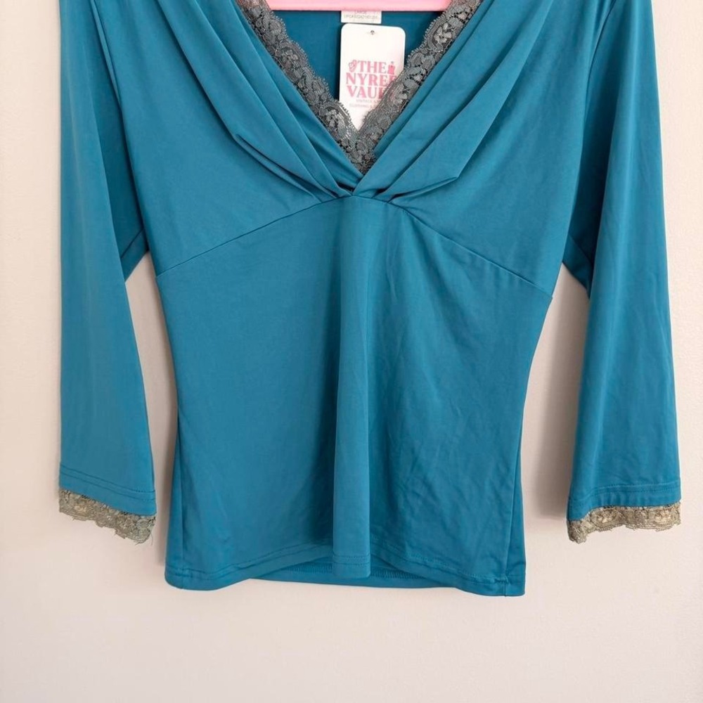 Y2K TEAL‎ WRAPPER LACE 3/4 SLEEVE TOP - Picture 4 of 6